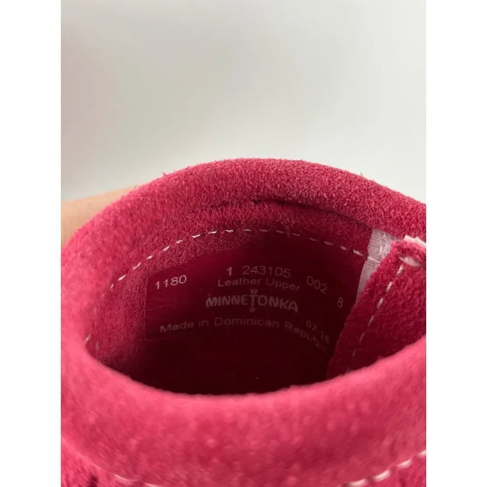 Minnetonka Infant Back Flap Suede Fringe Bootie Moccasins Baby Size 1 Red Pink